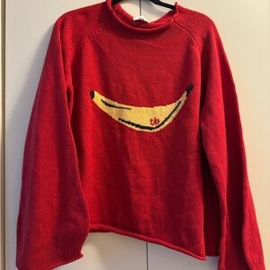 Vibrant Red Banana Design Turtleneck Sweater